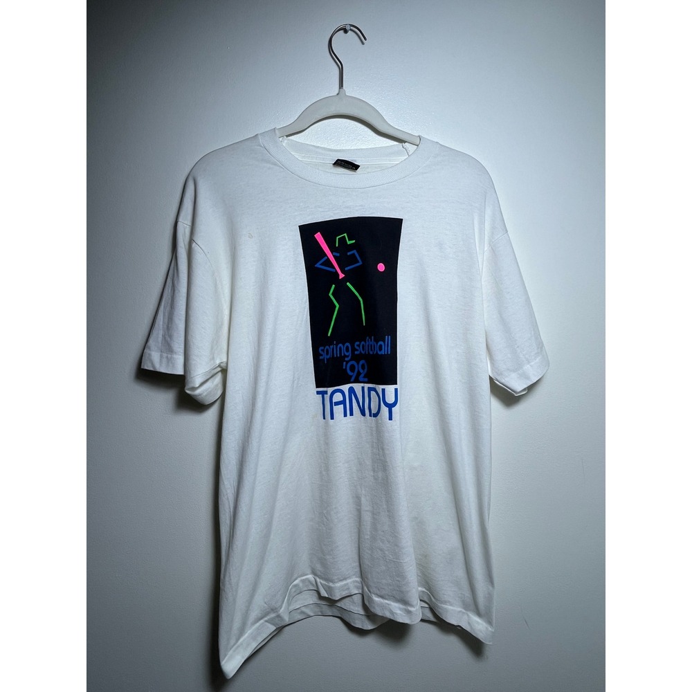 Vintage 1992 Tandy Spring Softball T‎ Shirt Screen Stars Best Neon 90s USA